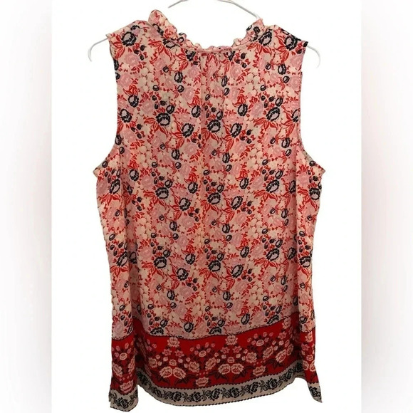 Rose + Olive vneck ruffle collar sleeveless multicolor top - Picture 2 of 7